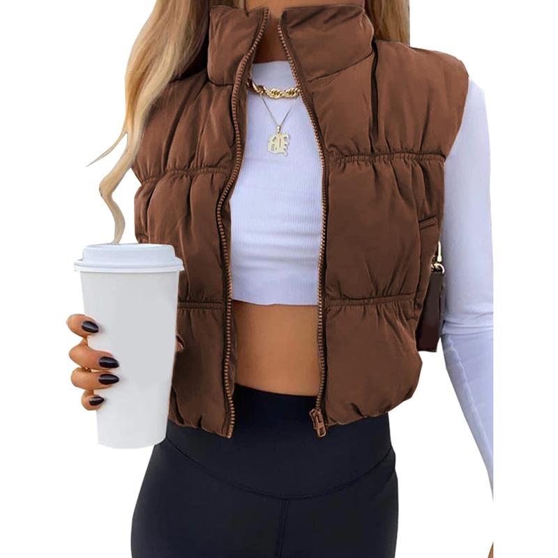 CAROLINE™ - Sleeveless Zip-Up Puffer Vest with Stand Collar