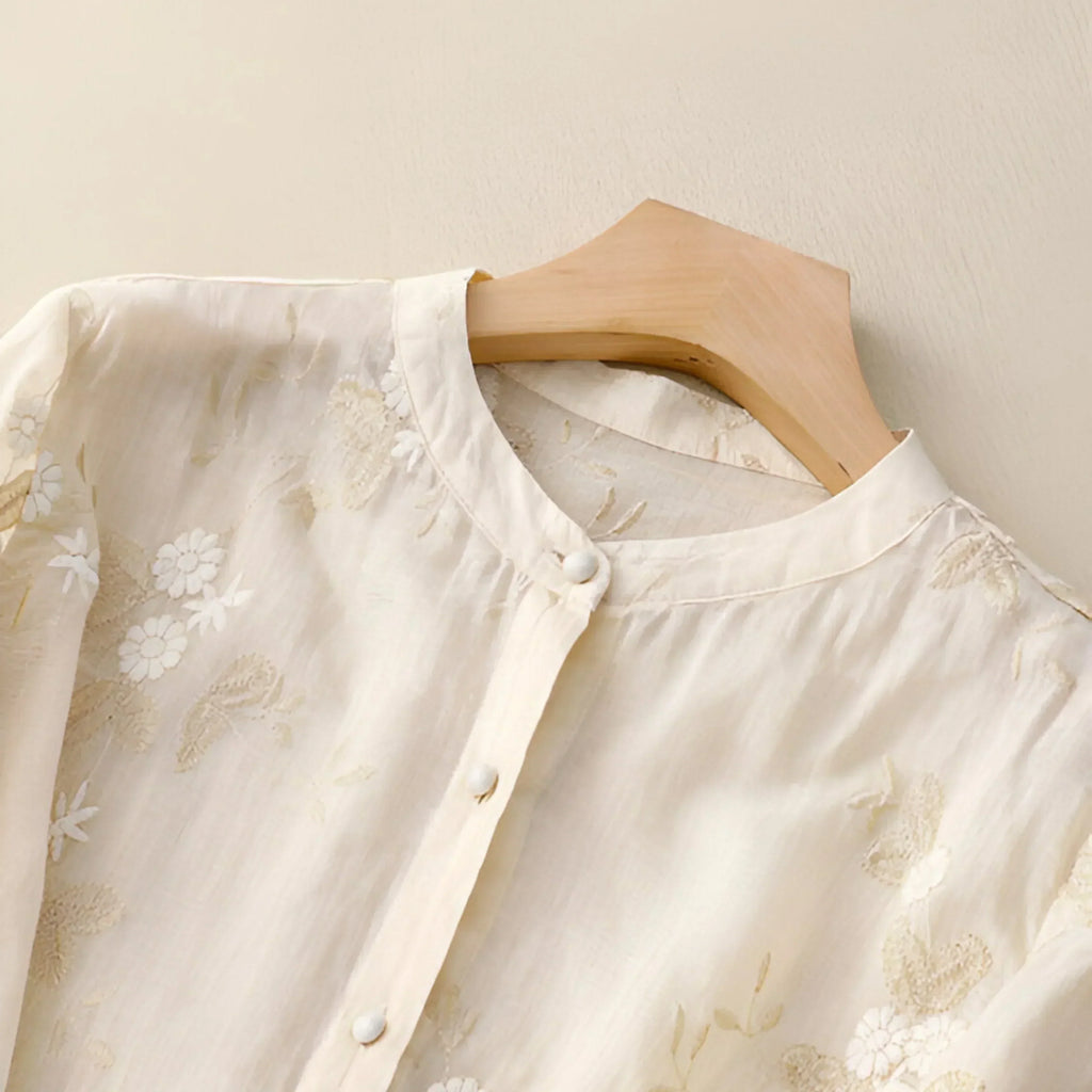 Peyton - Cotton Top with Embroidered Flowers